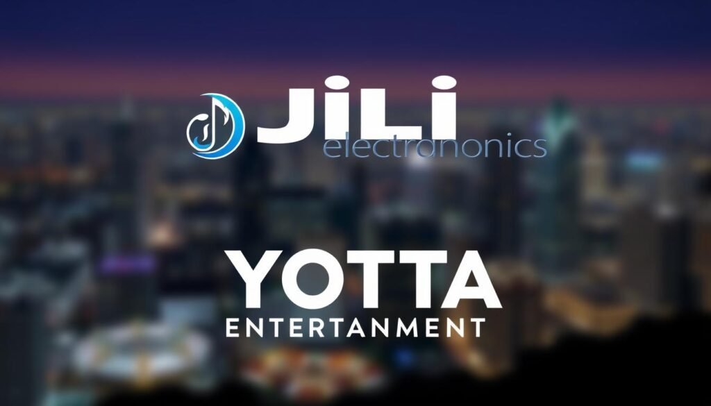 Generate an image of jili電子 and 優塔娛樂城 logos together